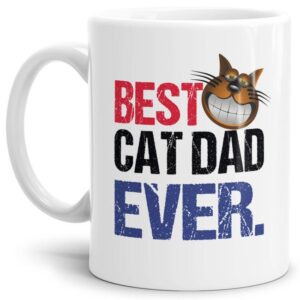 Lustige Katzen Tasse - Best Cat Dad ever. Für alle Katzen-Papas wird dieser lustige Kaffeebecher in Weiß aus hochwertiger Keramik zum neuen...