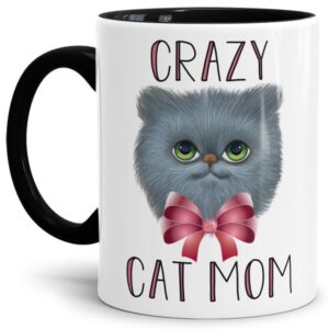 Lustige Katzen Tasse - Crazy Cat Mom. Für alle Katzen-Papas wird dieser lustige Kaffeebecher mit schwarzem Akzent aus hochwertiger Keramik zum...