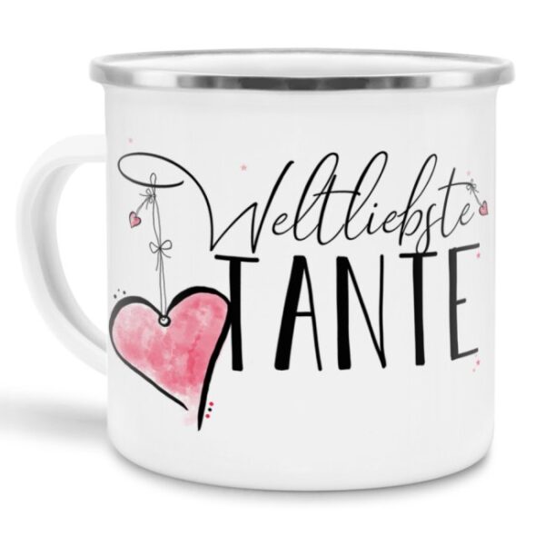 Diese Metalltasse aus Emaille - Weltliebste Tante groß - ist ein tolles Geschenk zum Geburtstag und eine schöne Geschenkidee zum Danke sagen....