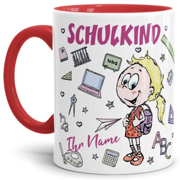 Tasse personalisierbar mit Name zur Einschulung für Mädchen mit liebevoll gestaltetem Einschulungsmotiv. Eine tolle Geschenkidee zum Schulanfang...