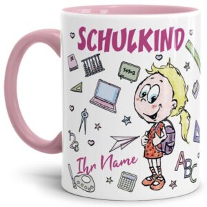 Tasse personalisierbar mit Name zur Einschulung für Mädchen mit liebevoll gestaltetem Einschulungsmotiv. Eine tolle Geschenkidee zum Schulanfang...