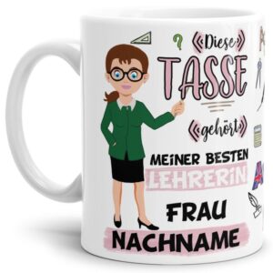 Tasse aus hochwertiger Keramik für die beste Lehrerin im Universum. Perfekt als kleines Geschenk zum Schulabschluss für die Lieblings-Lehrerin....