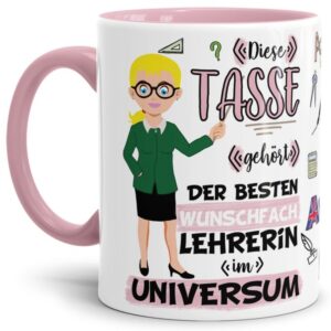 Tasse aus hochwertiger Keramik für die beste Lehrerin im Universum mit blonden Haaren. Perfekt als kleines Geschenk zum Schulabschluss für die...