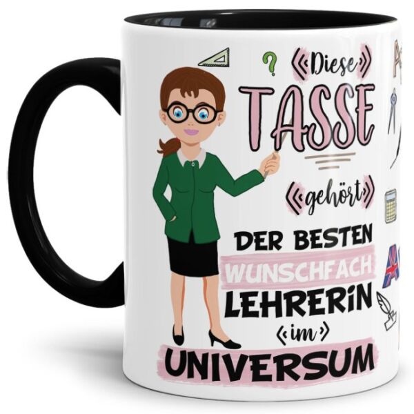 Tasse aus hochwertiger Keramik für die beste Lehrerin im Universum mit brünetten Haaren. Perfekt als kleines Geschenk zum Schulabschluss für die...