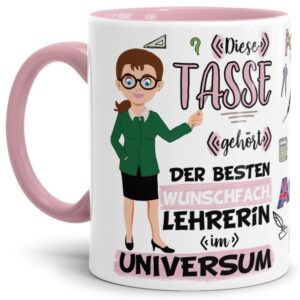 Tasse aus hochwertiger Keramik für die beste Lehrerin im Universum mit brünetten Haaren. Perfekt als kleines Geschenk zum Schulabschluss für die...