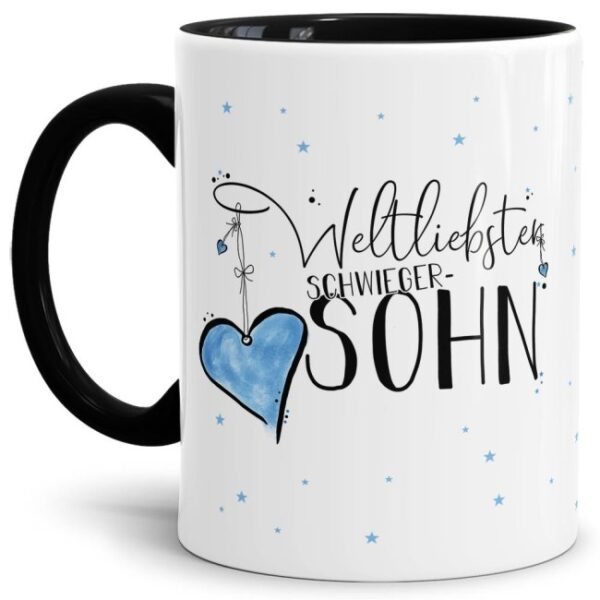 Diese Tasse aus hochwertiger Keramik mit Spruch - Weltliebster Schwiegersohn - Innen & Henkel Schwarz - ist ein tolles Geschenk zum Geburtstag und...