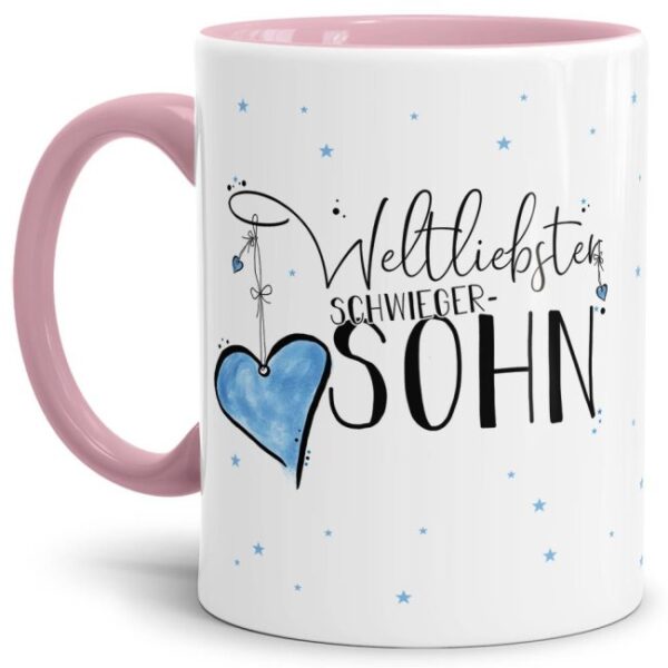 Diese Tasse aus hochwertiger Keramik mit Spruch - Weltliebster Schwiegersohn - Innen & Henkel Rosa - ist ein tolles Geschenk zum Geburtstag und...