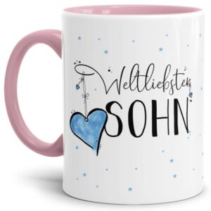 Diese Tasse aus hochwertiger Keramik mit Spruch - Weltliebster Sohn - Innen & Henkel Rosa - ist ein tolles Geschenk zum Geburtstag und eine schöne...