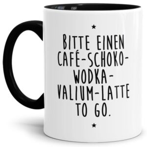 - Bitte einen Café to go - Unsere schwarze Keramik-Tasse passt in jede Lebenslage und zu jeder Situation. Ob als Bürotasse mit lustigem Spruch