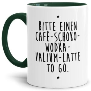 - Bitte einen Café to go - Unsere dunkelgrüne Keramik-Tasse passt in jede Lebenslage und zu jeder Situation. Ob als Bürotasse mit lustigem Spruch