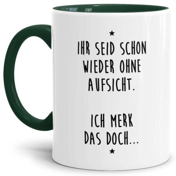 Unsere Keramik-Tasse in dunkelgrün mit lustigem Spruch - Ich merk das doch... - passt in jede Lebenslage und zu jeder Situation. Ob als Bürotasse...