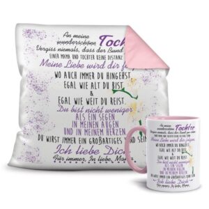 Dieses süße Geschenk-Set besteht aus einer Tasse und einem passenden Kissen mit Spruch - Von Mama für Tochter - Kissen und Tasse Rosa. Das Set ist...