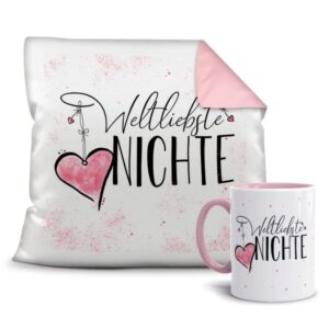 Dieses süße Geschenk-Set besteht aus einer Tasse und einem passenden Kissen mit Spruch - Weltliebste Nichte - Kissen und Tasse Rosa. Das Set ist...