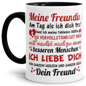 Diese hochwertige Keramiktasse mit liebevollem Spruch zum Thema Liebe ist ein besonderes Geschenk für den Partner zur Hochzeit