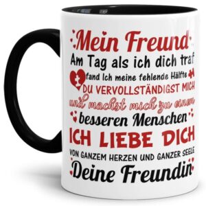 Diese hochwertige Keramiktasse mit liebevollem Spruch zum Thema Liebe ist ein besonderes Geschenk für den Partner zur Hochzeit