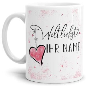 Diese Tasse aus hochwertiger Keramik mit Spruch - Weltliebste -NAME- Weiß - ist ein tolles Geschenk zum Geburtstag