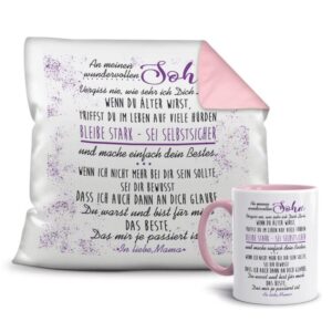 Unser persönliches Geschenk-Set bestehend aus einer Tasse und einem passenden Kissen mit Spruch - Geschenk-Set - Mama für Sohn - Kissen und Tasse...