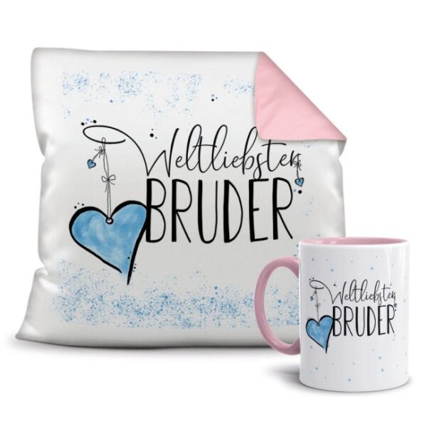 Dieses persönliche Geschenk-Set besteht aus einer Tasse und einem passenden Kissen mit Spruch - Weltliebster Bruder - Kissen und Tasse Rosa. Das...