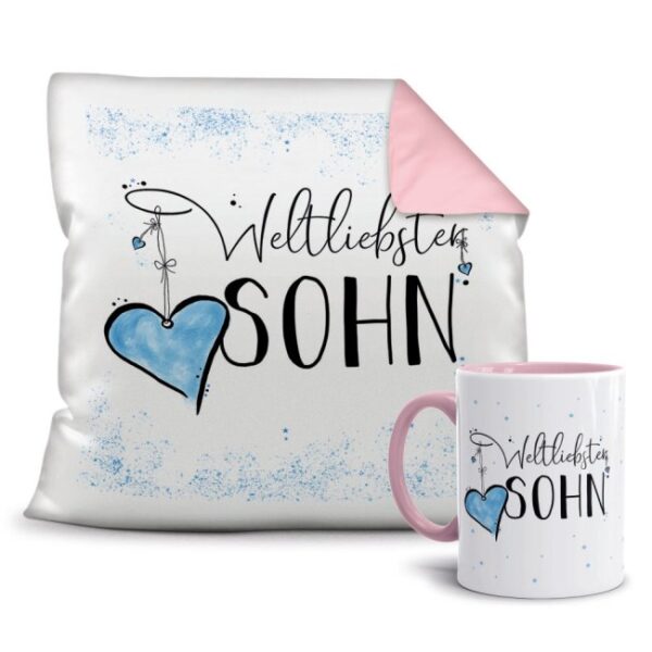 Dieses persönliche Geschenk-Set besteht aus einer Tasse und einem passenden Kissen mit Spruch - Weltliebster Sohn - Kissen und Tasse Rosa. Das Set...