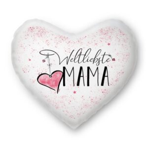 Dieses süße Kissen in Herzform mit Spruch - Weltliebste Mama - ist ein besonderes Geschenk zum Geburtstag