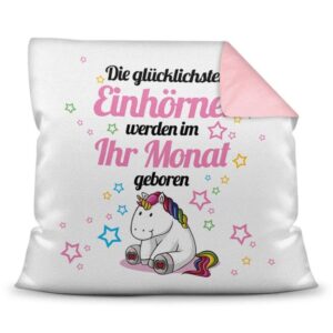 Einhornkissen zum Geburtstag - Glückliches Einhorn - Gib einfach den Wunschmonat des Geburtstagskindes an und fertig ist ein originelles...