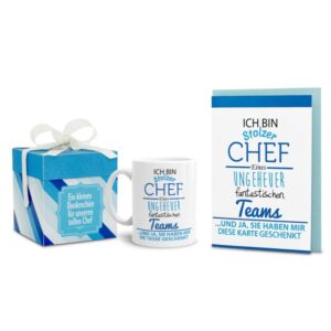 Das Rundum-Sorglos-Paket als Chef-Geschenk. Wunderschönes Geschenk-Set bestehend aus einer liebevoll verpackten Spruch-Tasse für den ganz...