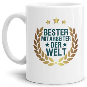 Originelle Spruch-Tasse für den besten Mitarbeiter der Welt. Eine besondere Geschenk-Idee zu jeder Gelegenheit - zum Danke sagen für eine besondere...