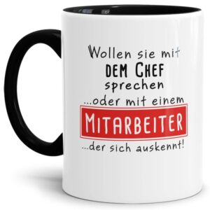 Originelle Spruch-Tasse Chef oder Mitarbeiter". Eine besondere Geschenk-Idee zu jeder Gelegenheit - zum Danke sagen für eine besondere Leistung