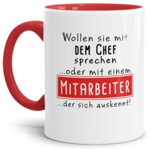 Originelle Spruch-Tasse Chef oder Mitarbeiter". Eine besondere Geschenk-Idee zu jeder Gelegenheit - zum Danke sagen für eine besondere Leistung