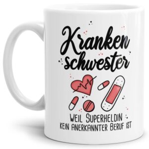 Kaffeebecher als Geschenk für die Krankenschwester. Unsere Berufe-Tassen mit lustigem Spruch sind immer eine tolle Geschenkidee. Eine einzigartige...