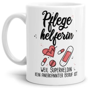 Kaffeebecher als Geschenk für die Pflegehelferin um Danke zu sagen. Unsere Berufe-Tassen mit lustigem Spruch sind immer eine tolle Geschenkidee....