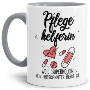 Kaffeebecher als Geschenk für die Pflegehelferin um Danke zu sagen. Unsere Berufe-Tassen mit lustigem Spruch sind immer eine tolle Geschenkidee....