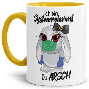 Freche Hasi-Tasse in gelb für alle systemrelevanten