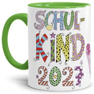 Tschüss Kindergartenzeit - Hallo Schule! Unsere liebevoll gestalteten Tassen mit gemaltem Spruch - Schulkind 2027 - sind eine tolle Geschenkidee...