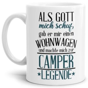 Unsere Tasse mit lustigem Camping-Spruch in Weiß - Camperlegende - ist eine tolle Geschenkidee für Campingfreunde zu jedem Anlass und gehört in...