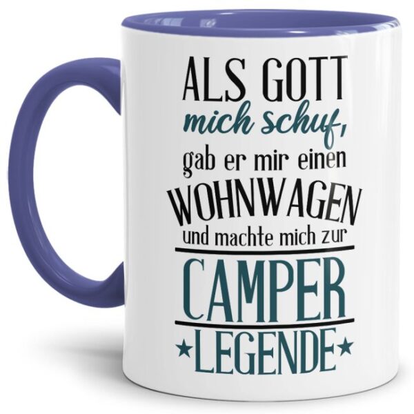 Unsere Tasse mit lustigem Camping-Spruch in Blau - Camperlegende - ist eine tolle Geschenkidee für Campingfreunde zu jedem Anlass und gehört in...