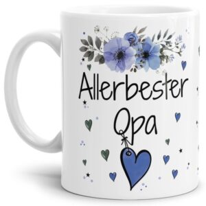 Einfach mal DANKE sagen - für den allerbesten Opa - über diesen Kaffeebecher mit dem liebevoll designten Blumenmotiv freut sich garantiert jeder...