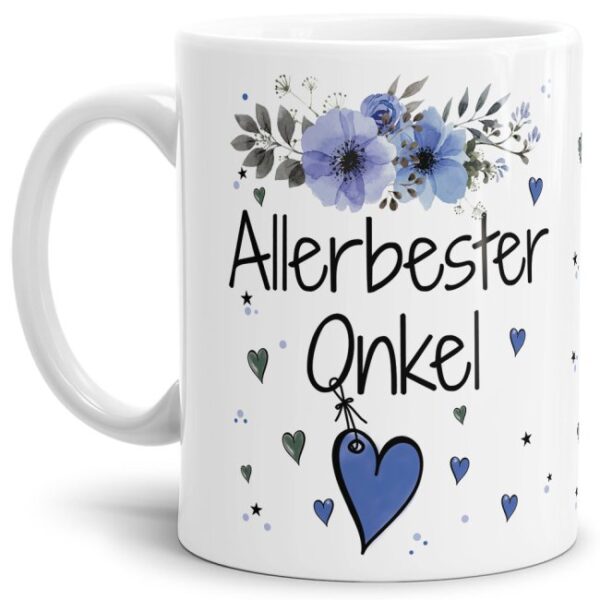 Einfach mal DANKE sagen - für den allerbesten Onkel - über diesen Kaffeebecher mit dem liebevoll designten Blumenmotiv freut sich garantiert jeder...