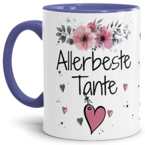 Einfach mal DANKE sagen - für die allerbeste Tante - über diesen Kaffeebecher mit dem liebevoll designten Blumenmotiv freut sich garantiert jede...