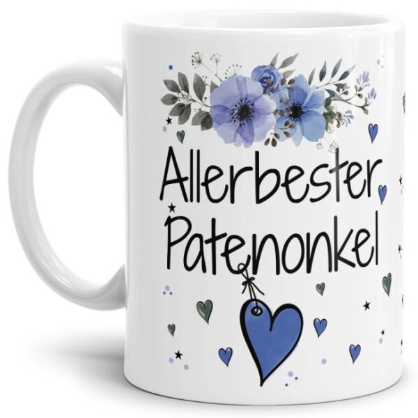 Einfach mal DANKE sagen - für den allerbesten Patenonkel - über diesen Kaffeebecher mit dem liebevoll designten Blumenmotiv freut sich garantiert...