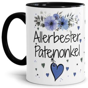 Einfach mal DANKE sagen - für den allerbesten Patenonkel - über diesen Kaffeebecher mit dem liebevoll designten Blumenmotiv freut sich garantiert...