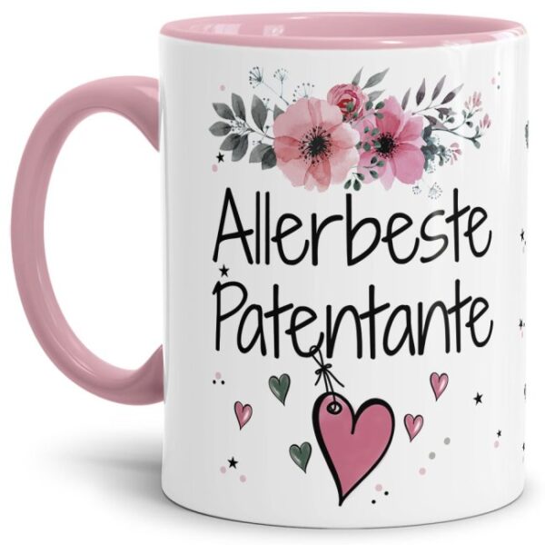 Einfach mal DANKE sagen - für die allerbeste Patentante - über diesen Kaffeebecher mit dem liebevoll designten Blumenmotiv freut sich garantiert...