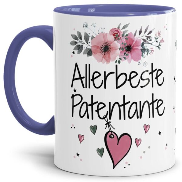 Einfach mal DANKE sagen - für die allerbeste Patentante - über diesen Kaffeebecher mit dem liebevoll designten Blumenmotiv freut sich garantiert...