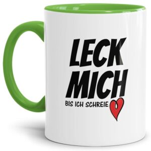 Tasse mit frechem Spruch mit hellgrünem Akzent aus hochwertiger Keramik mit eindeutig-zweideutiger Botschaft - ein spezielles und besonderes...