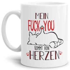 Diese freche Kater-Tasse setzt mit einer ganz klaren Meinung ein Zeichen! Witziger Kaffeebecher in Weiß zum Verschenken für Freunde und Kollegen...