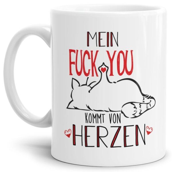 Diese freche Kater-Tasse setzt mit einer ganz klaren Meinung ein Zeichen! Witziger Kaffeebecher in Weiß zum Verschenken für Freunde und Kollegen...