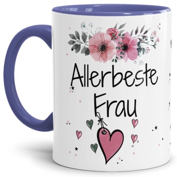 Liebevoll gestaltete Motivtasse - Innen & Henkel Cambridge Blau - mit süßem Spruch - Allerbeste Frau. Ganz persönliches und originelles Geschenk...