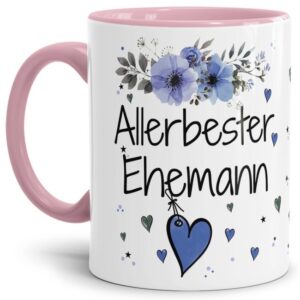 Liebevoll gestaltete Motivtasse - Innen & Henkel Rosa - mit süßem Spruch - Allerbester Ehemann. Ganz persönliches und originelles Geschenk und süße...