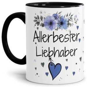 Liebevoll gestaltete Motivtasse - Innen & Henkel Schwarz - mit süßem Spruch - Allerbester Liebhaber. Ganz persönliches und originelles Geschenk und...