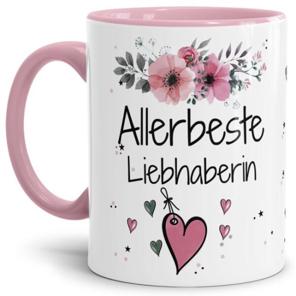 Liebevoll gestaltete Motivtasse - Innen & Henkel Rosa - mit süßem Spruch - Allerbeste Liebhaberin. Ganz persönliches und originelles Geschenk und...